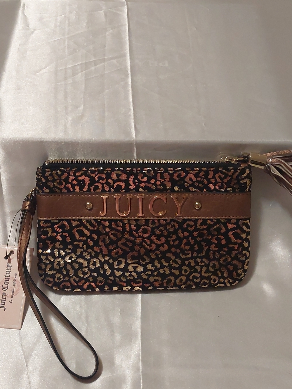 New Juicy Couture Gold and Brown Leopard Print Wristlet Clutch